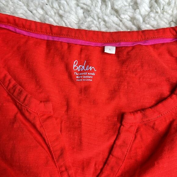 Boden 100% Cotton Pop of Color Lightweight 3/4 Sleeve Red Shirt Pocket M11 - Picture 3 of 10
